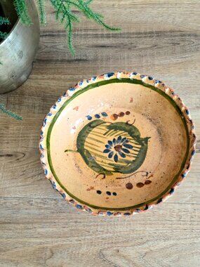 Vintage Mexican Old Pottery Handmade Ceramic Red Clay Bowl.